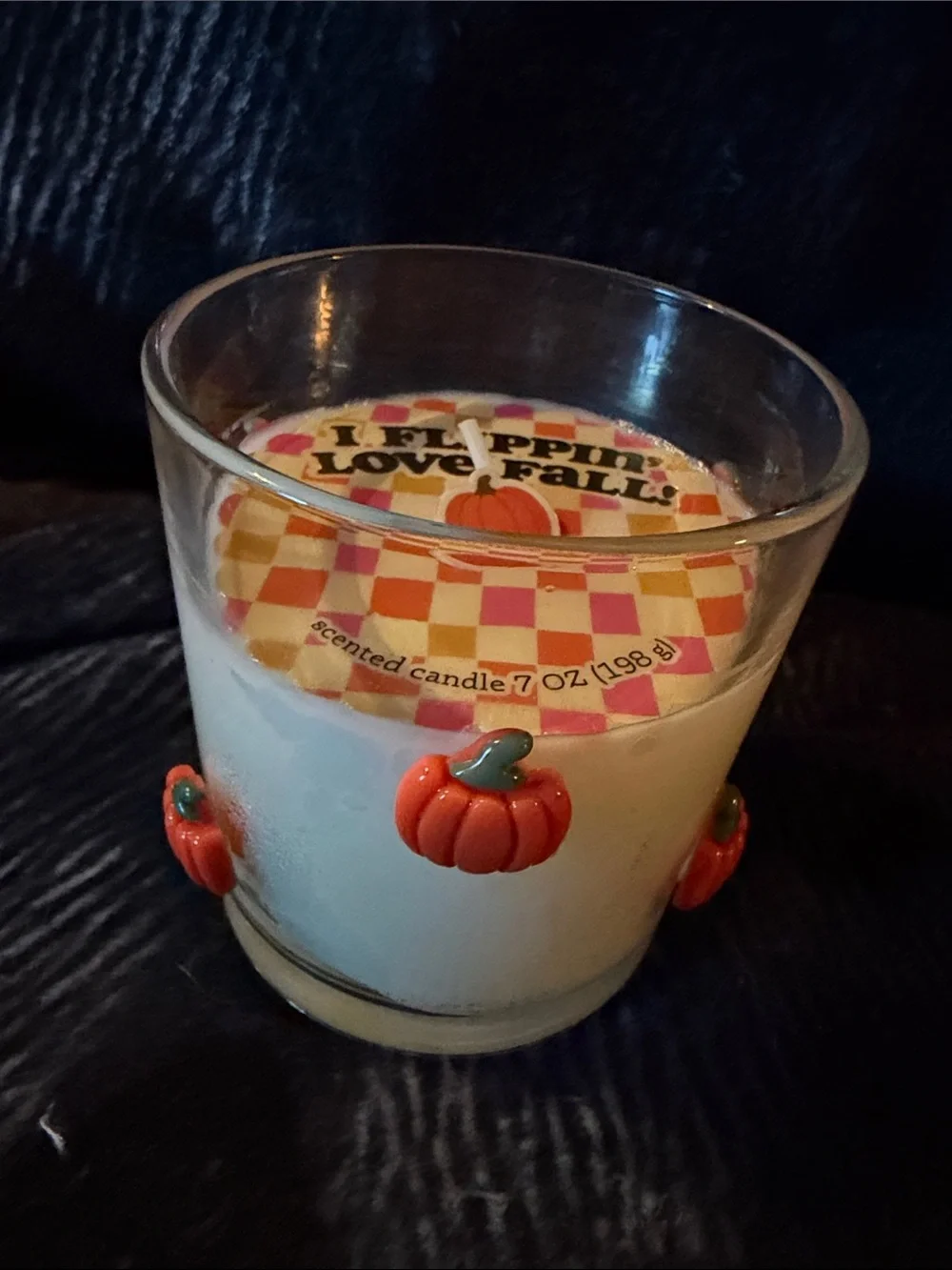Pumpkin Accent Scented Glass Candle - White Wax with Orange Pumpkin Decor